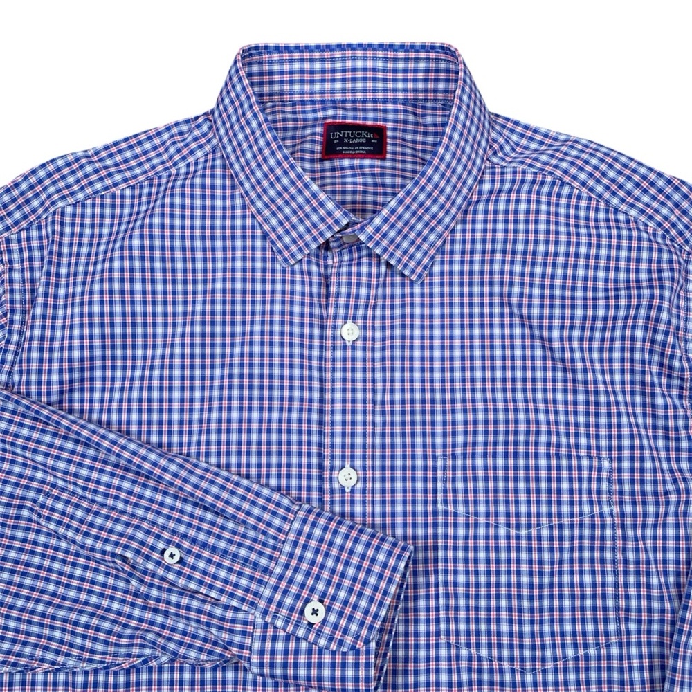 UNTUCKit Plaid Button Down Shirt XL Blue Pink Casual Performance Long Sleeve